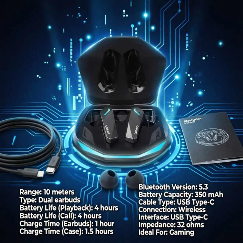 هدفون بلوتوثی لنوو مدل Live Pods GM2 Pro