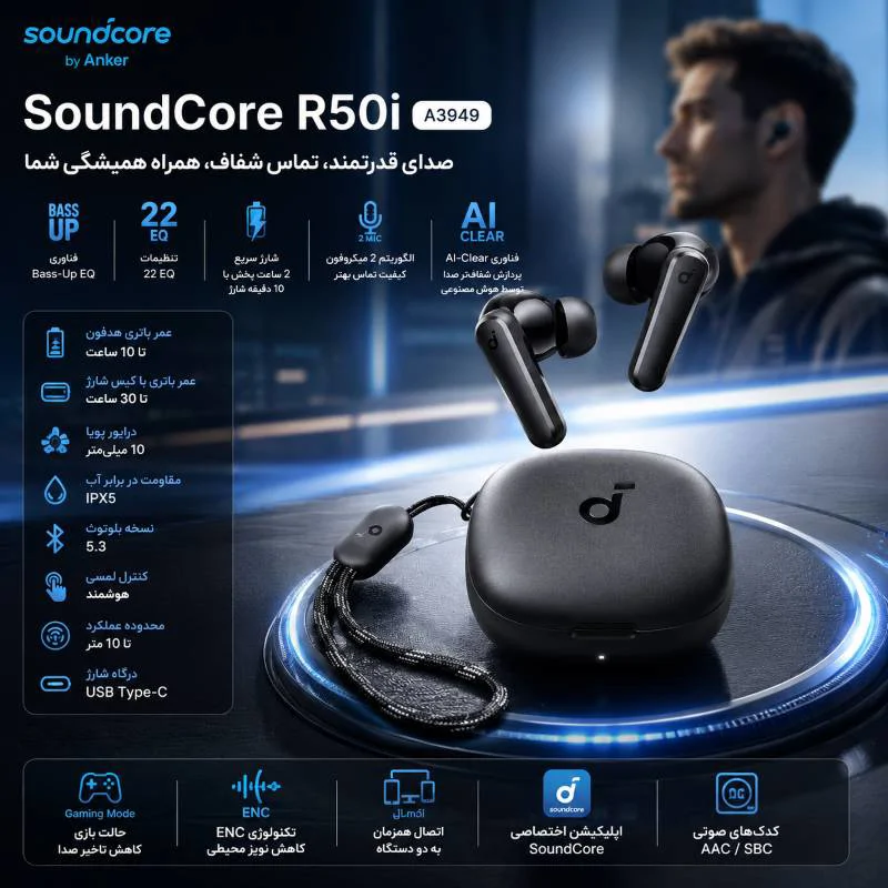 هدفون بلوتوثی انکر مدل SoundCore R50i A3949 اصل